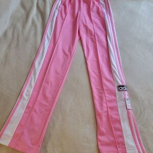 Adidas Pink Snap Track Pants with White Stripes